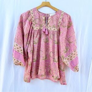 CLEOBELLA | LARGE AMARILLS BLOUSE TASSEL IN CHERRY BLOSSOM PINK AND GREEN